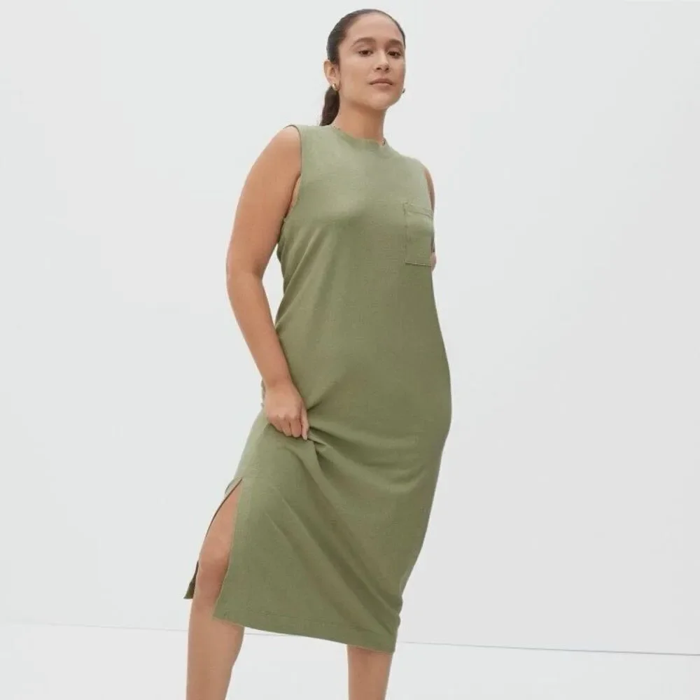 Everlane The Long Weekend Tank Midi Dress‎ size M Green Lightweight Cotton